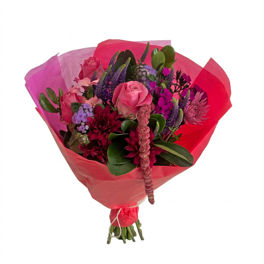 Pink Kisses and Petals Farm Bouquet, full view on white background