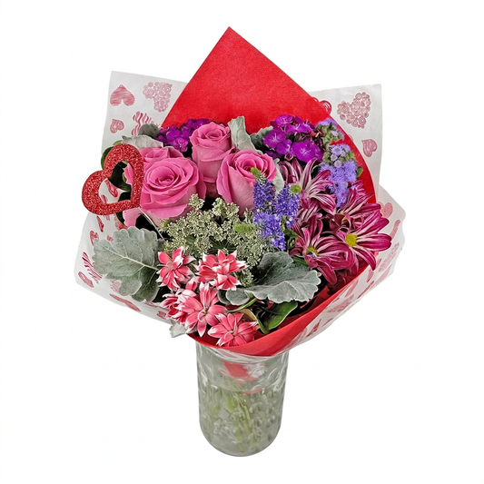 Pink Glowing Love Farm Bouquet in a vase on white background