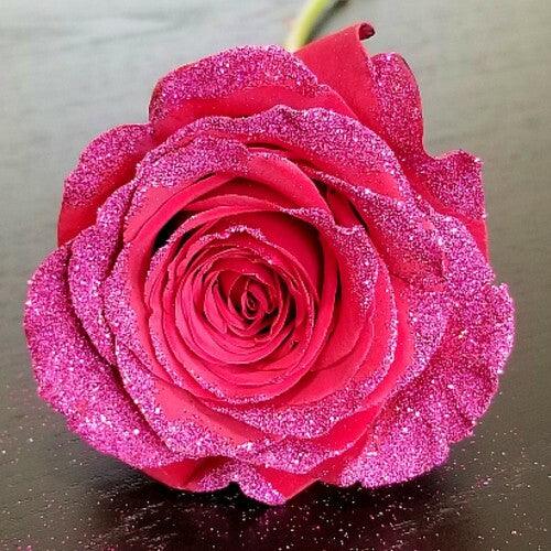 Dark Pink Roses with Pink Glitter - 12 Stem Rose Bouquets