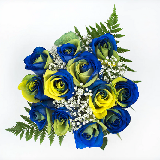 Tinted Yellow, Green And Blue Roses - Bulk