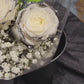 white rose with black tips and silver glitter