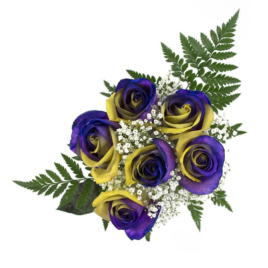 Purple and Yellow Dyed Rose Bouquet 6 - Stem - Flowers For FundraisingPurple and Yellow Dyed Rose Bouquet 6 - StemPurple and Yellow Dyed Rose Bouquet 6 - StemPurple and Yellow Dyed Rose Bouquet 6 - StemPurple and Yellow Dyed Rose Bouquet 6 - Stem