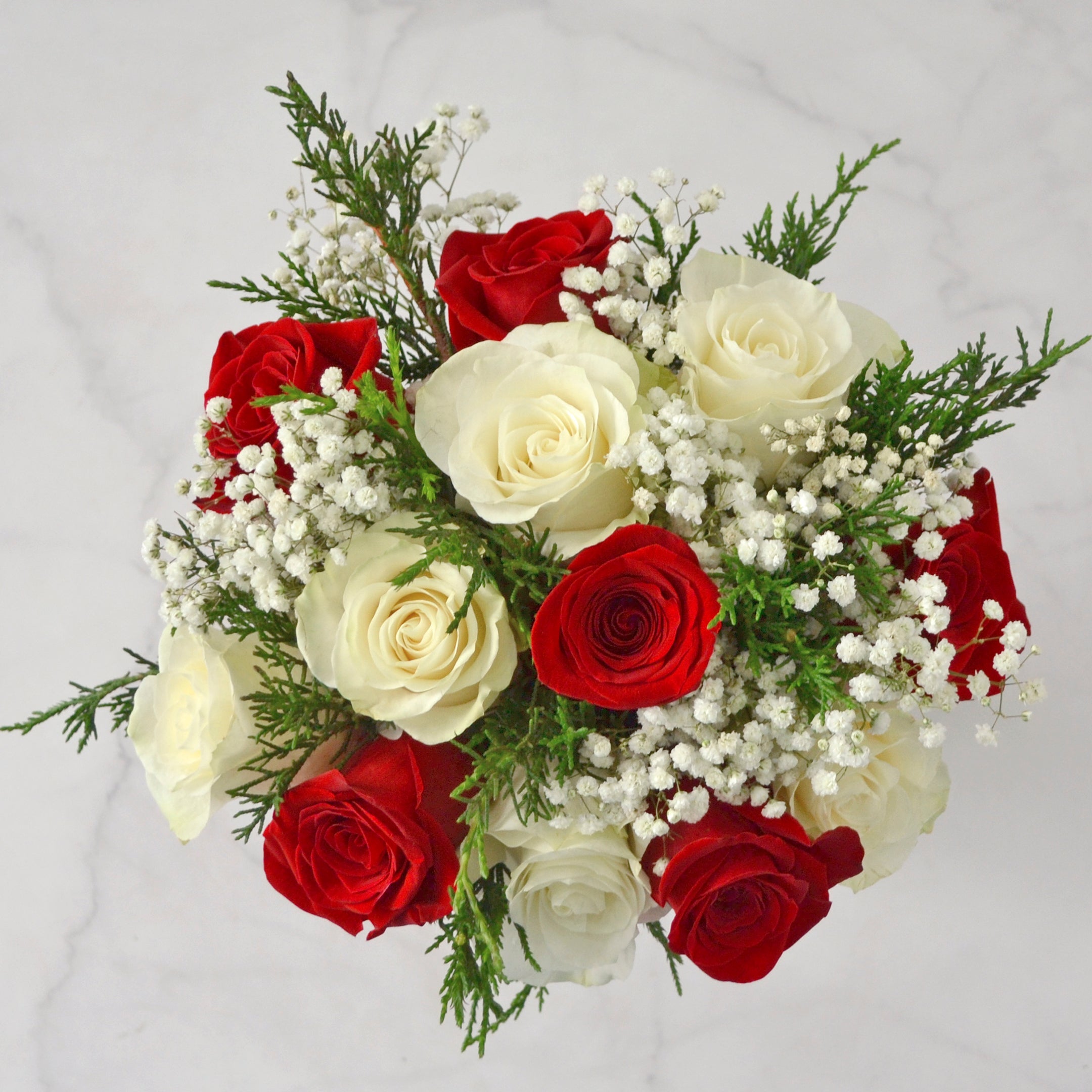 Winter 12-Stem Red and White Rose Bouquet – Flowers For Fundraising