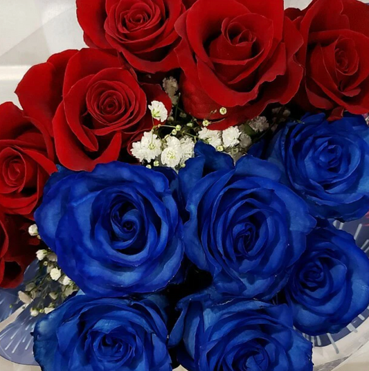 Patriotic Red And Blue Rose Bouquet - 6 Stem