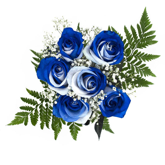 White and Blue Dyed Rose Bqts - 6-stem 8
