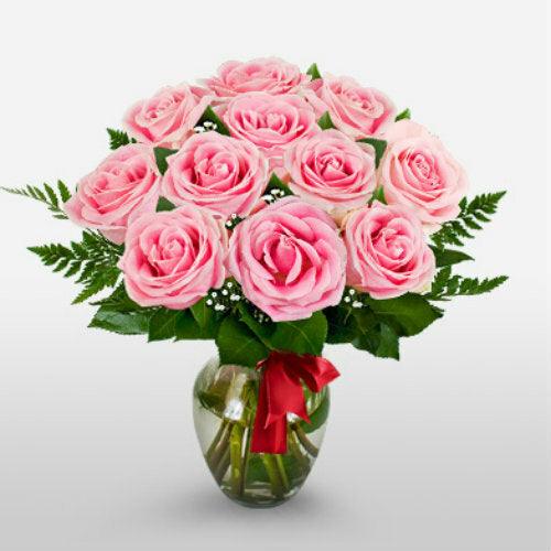 12 Long Stem Pink Rose Bouquet - Shipped to Individual Addresses