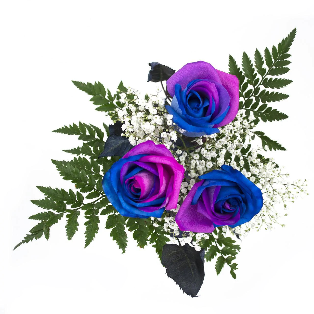 Pink and Blue 3-stem rose bouquets - 16