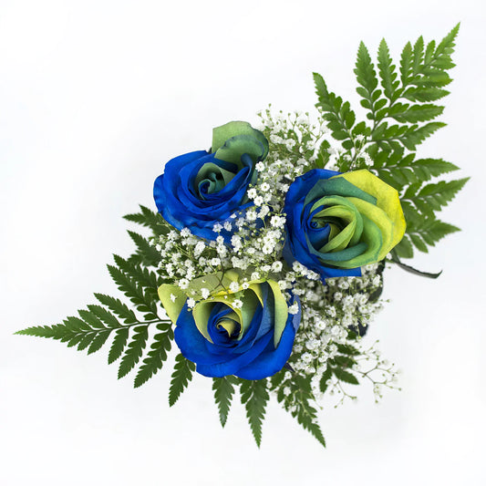 Yellow, Green and Blue dyed roses 3-stem - 16