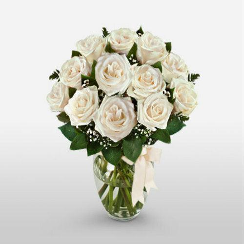 12 Long Stem Whte Rose Bouquet - Shipped to Individual Addresses
