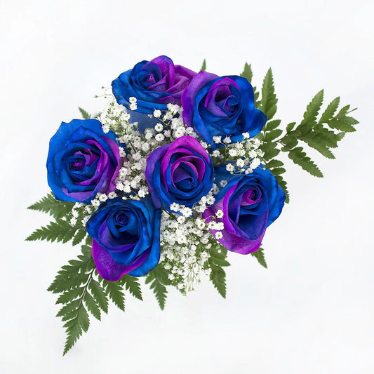 Pink and Blue 6-stem rose bouquets - 16