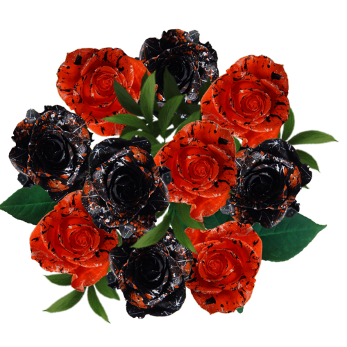 Jack O'Lantern and Treat Combo Painted Rose Bouquets